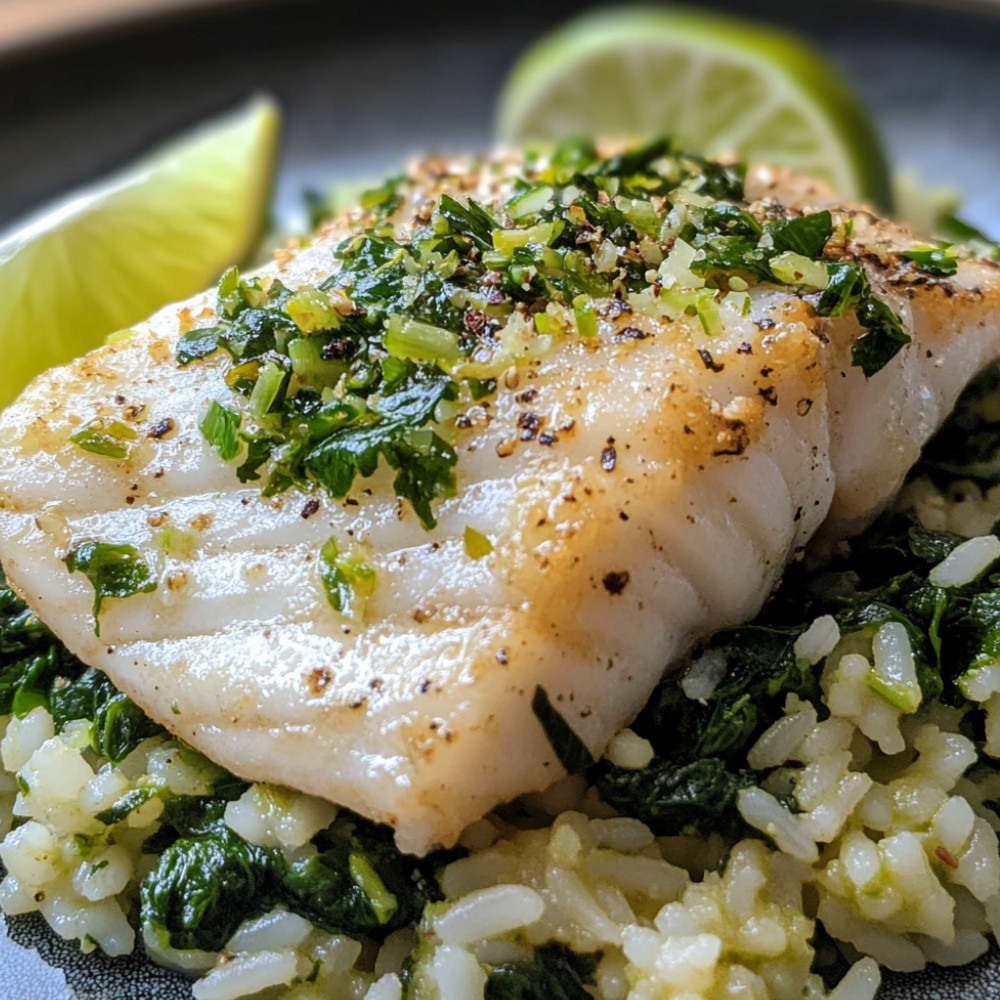 Riz vert aux épinards et poisson poêlé