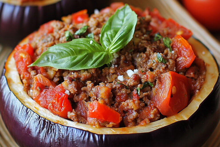 Aubergines farcies au veau à la tomate et à la mozzarella