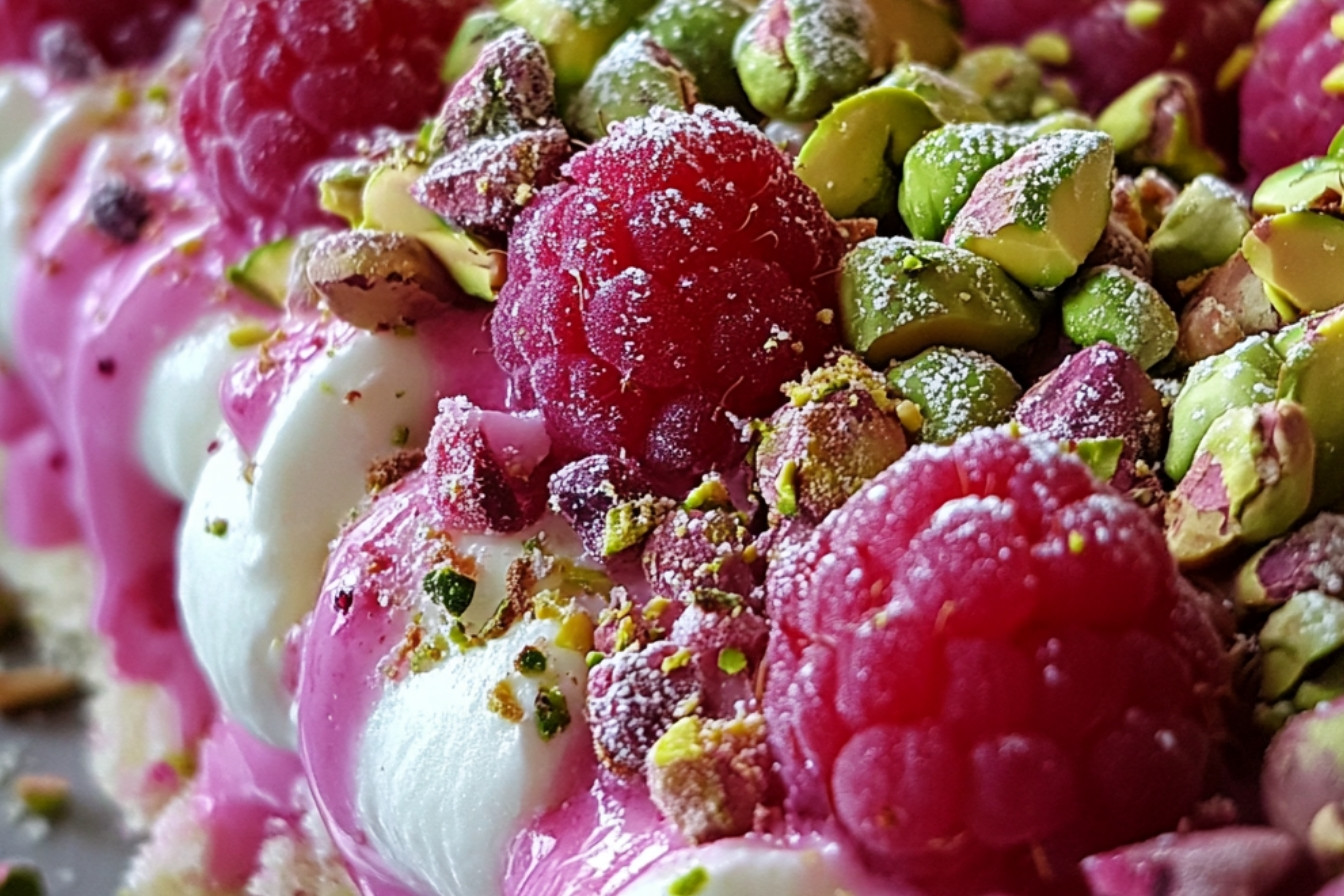 Bûche framboises et pistaches