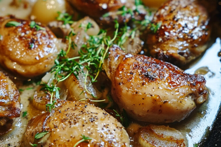 Cailles cuites au four, purée d'oignons et sauce au champagne