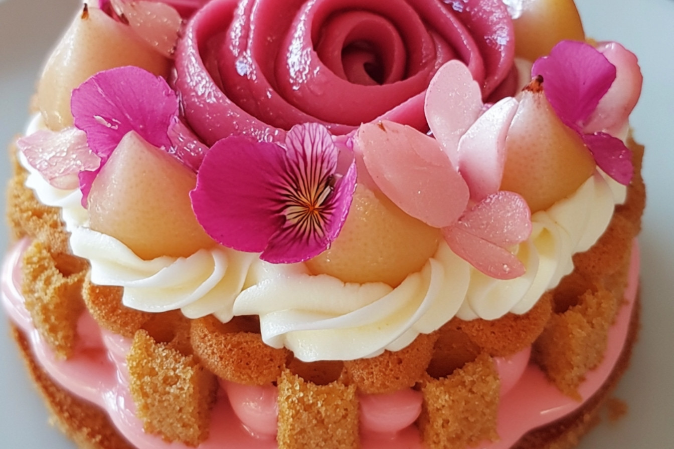 Charlotte aux biscuits roses de Reims et poires caramélisées