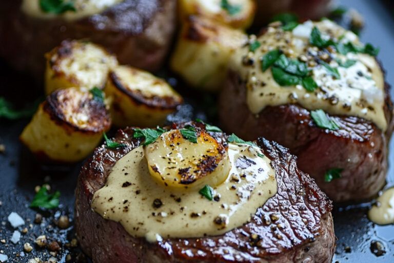 Contre-filets de boeuf marinés mayo, ail et moutarde