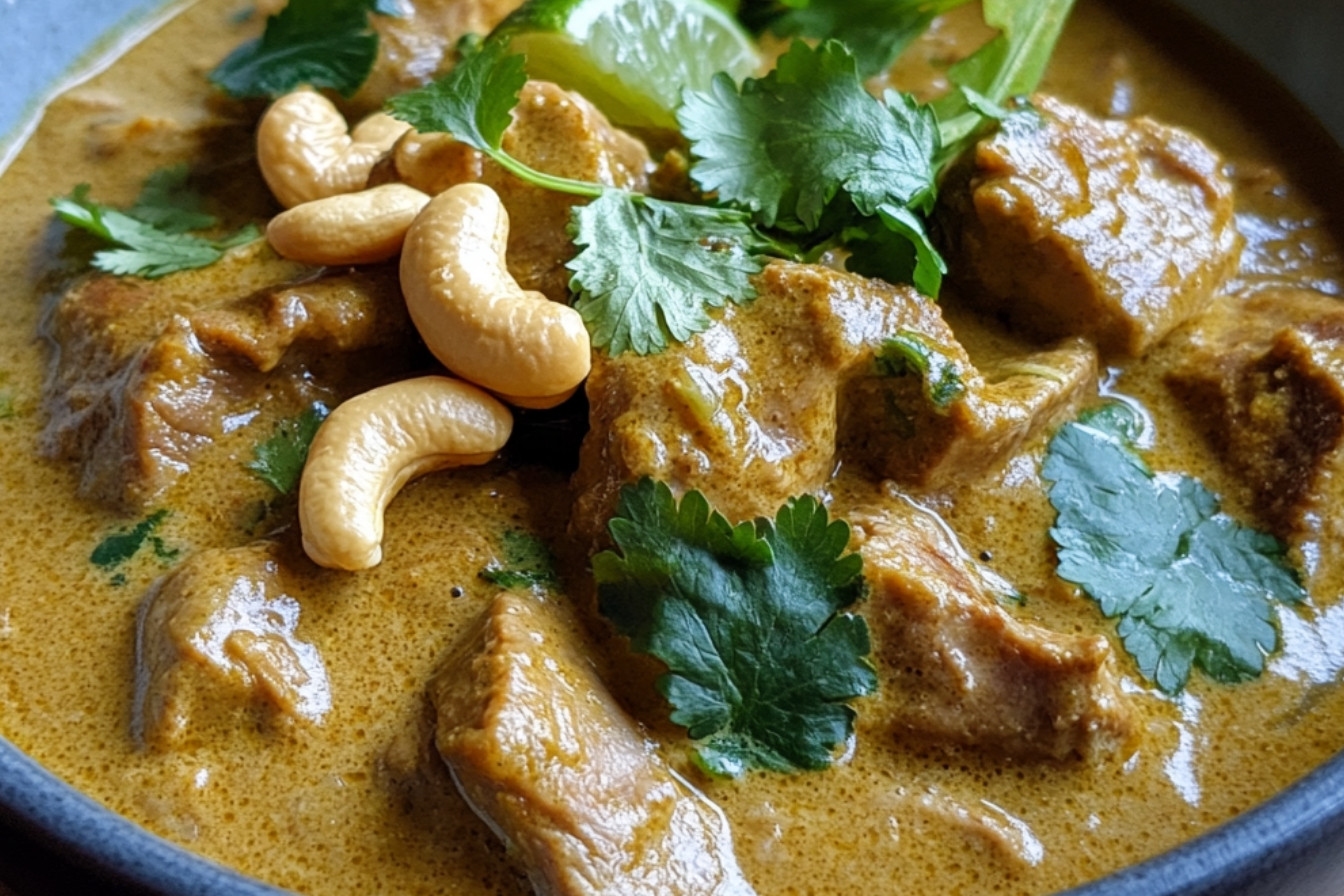 Curry de porc léger au lait de coco et noix de cajou