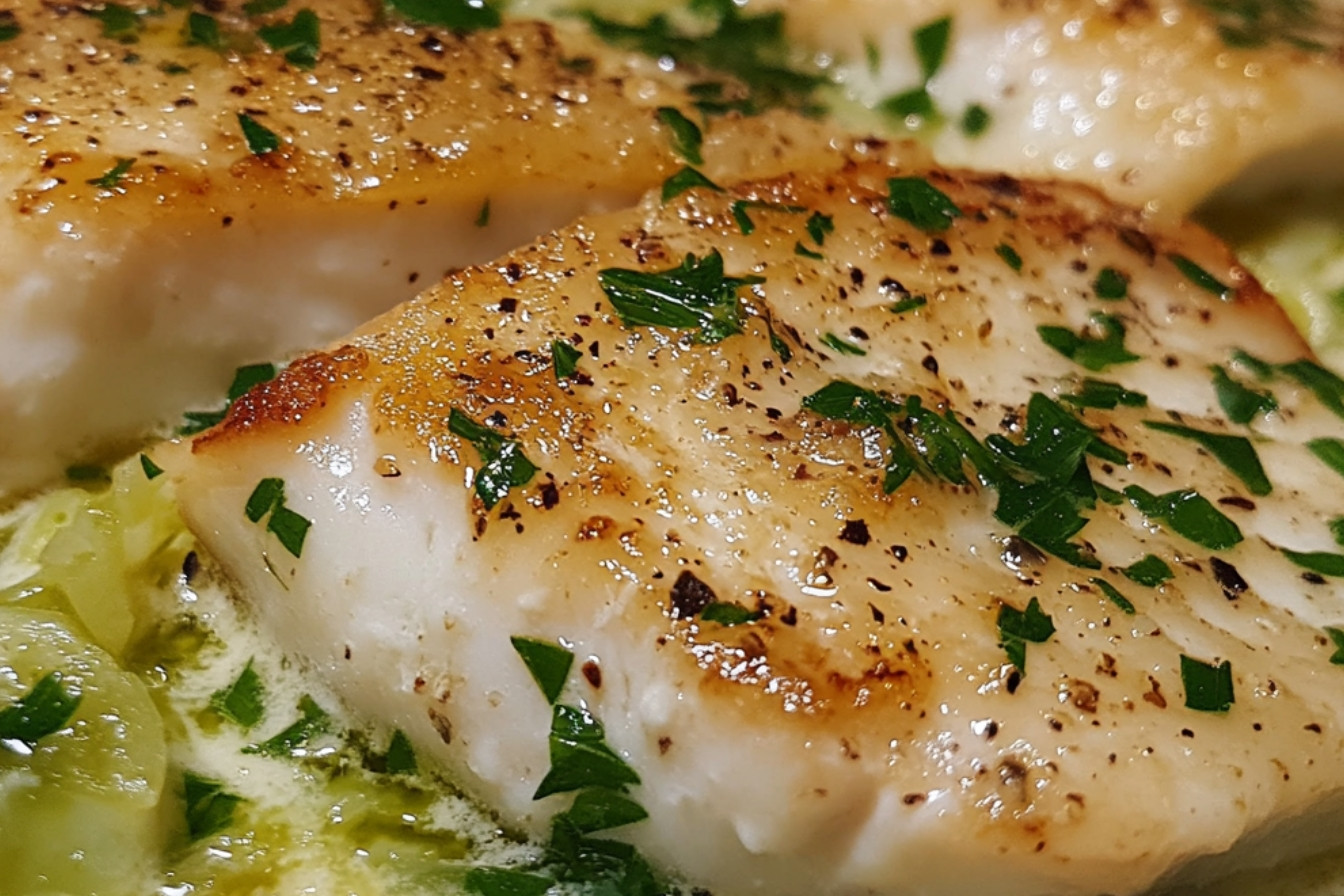 Dos de lieu croustillant, purée de chou vert, ricotta et sauce au citron