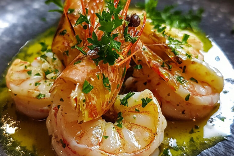 Gambas marinées au pastis, à l'ail et à l'huile d'olive