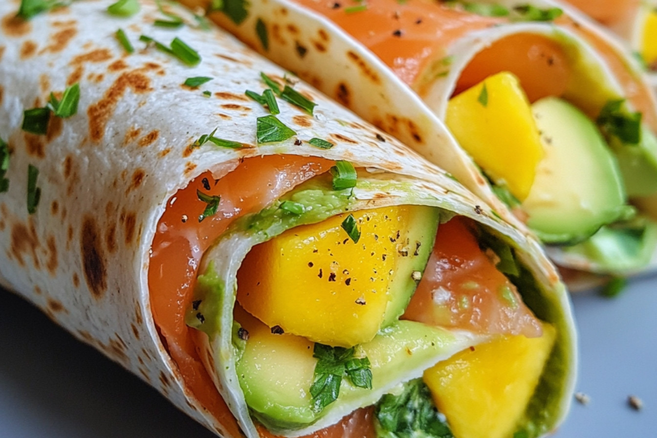 Gâteau de wraps saumon fumé avocat mangue