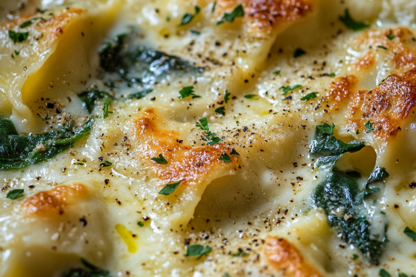 Gratin de raviolis aux épinards et artichauts