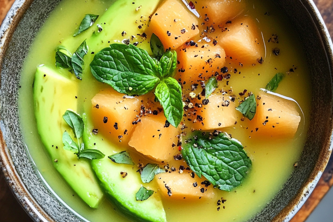 La soupe d'avocat aux billes de melon