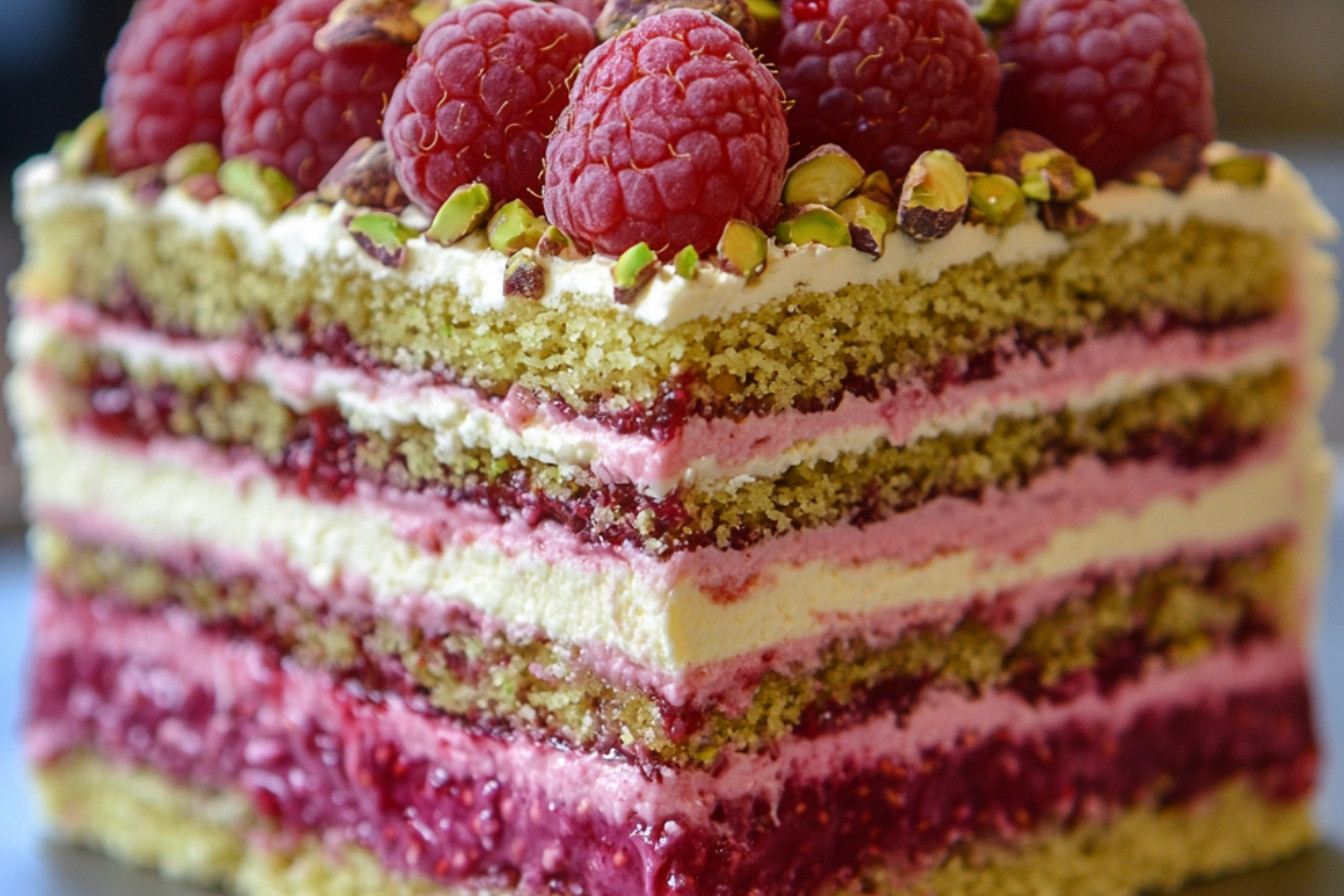 Layer cake framboises pistache