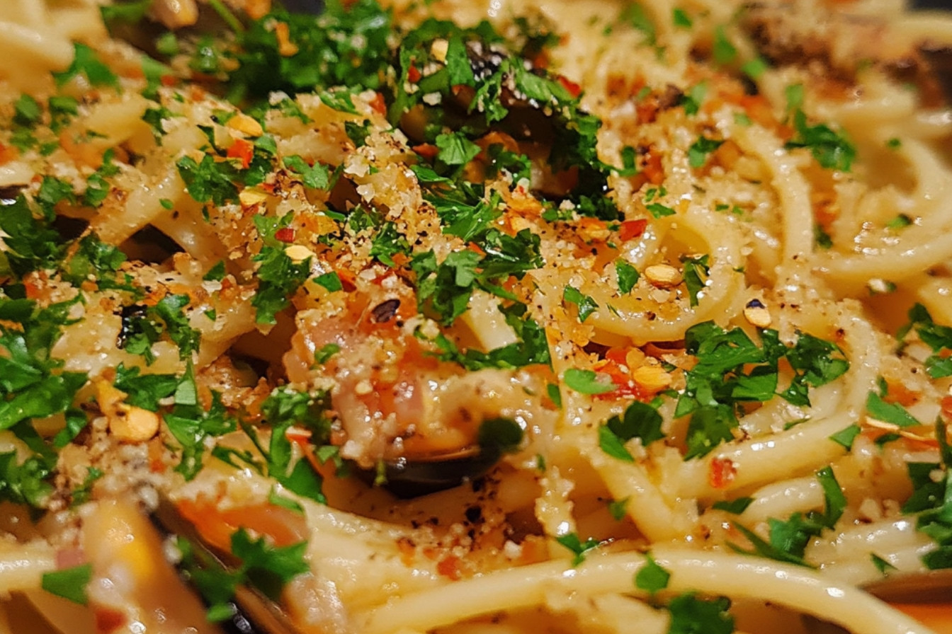 Linguine aux moules à l'ail et au persil