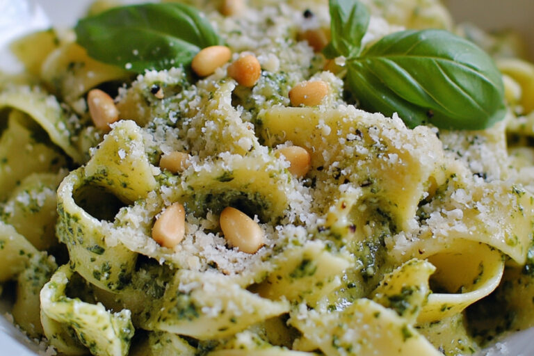 Pâtes au pesto maison basilic, pecorino, pignons de pin