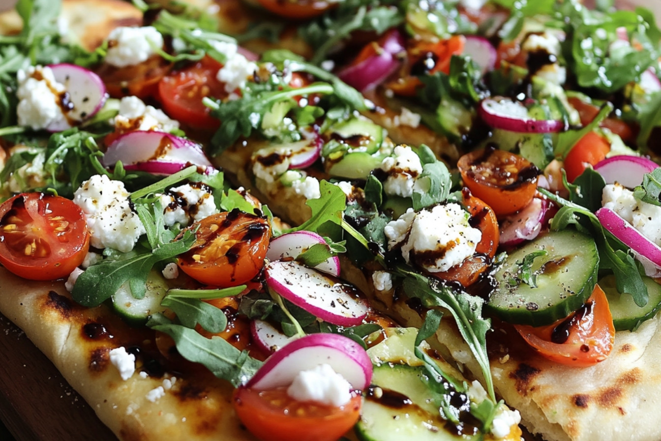 Pizza naan et sa salade printanière