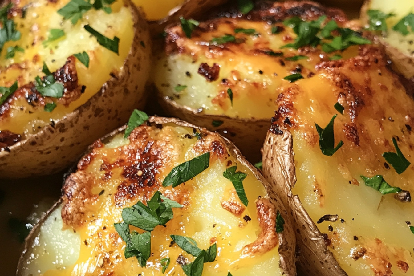 Pommes de terre écrasées croustillantes au cheddar