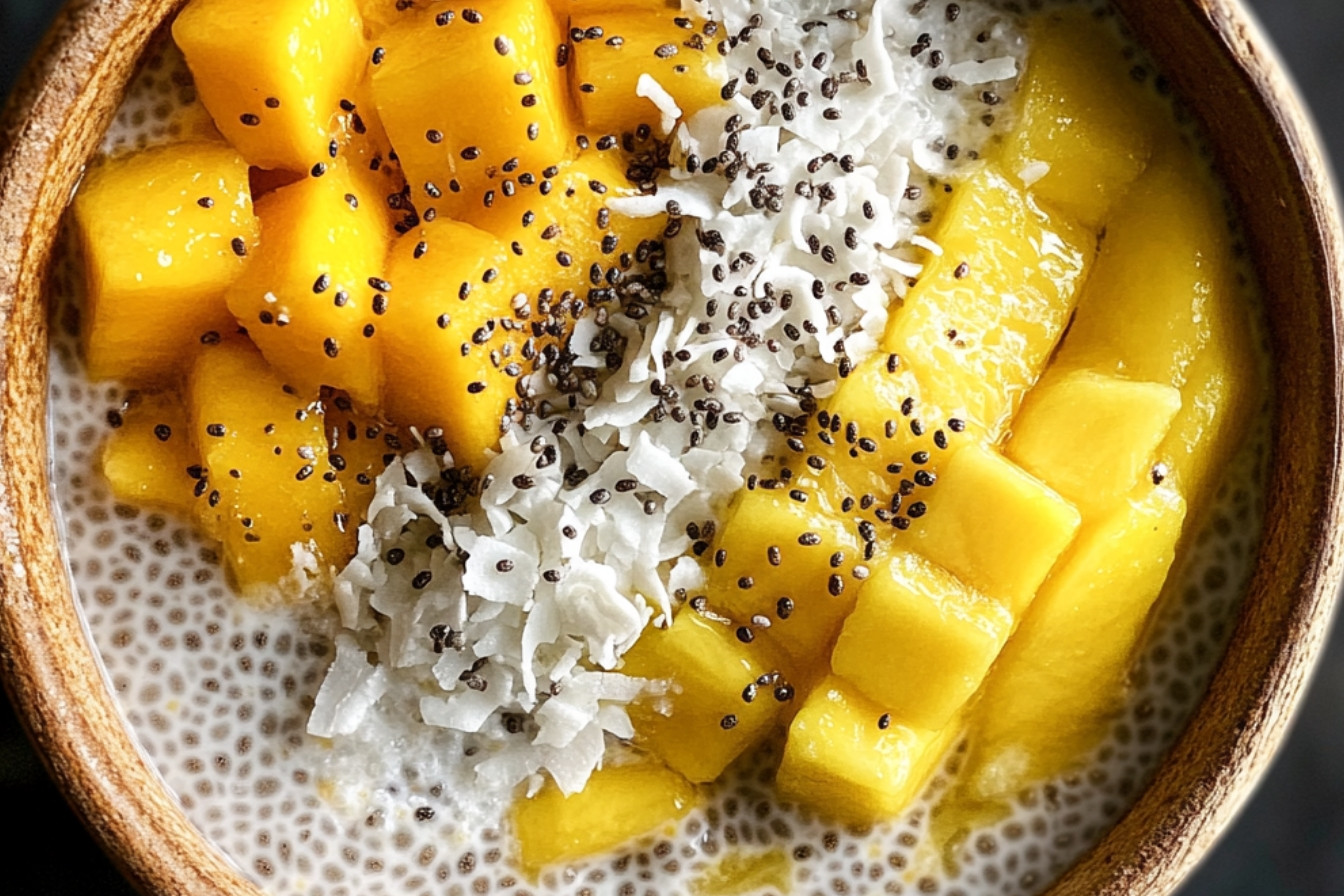 Pudding de chia au lait de coco et mangue