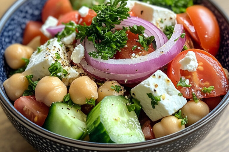 Salade de pois chiches, tomates, concombre et feta