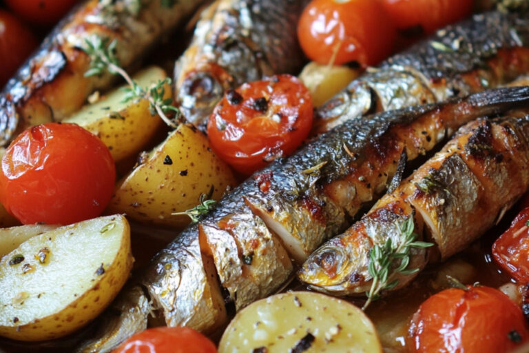 Sardines, pommes de terre et tomates cerises