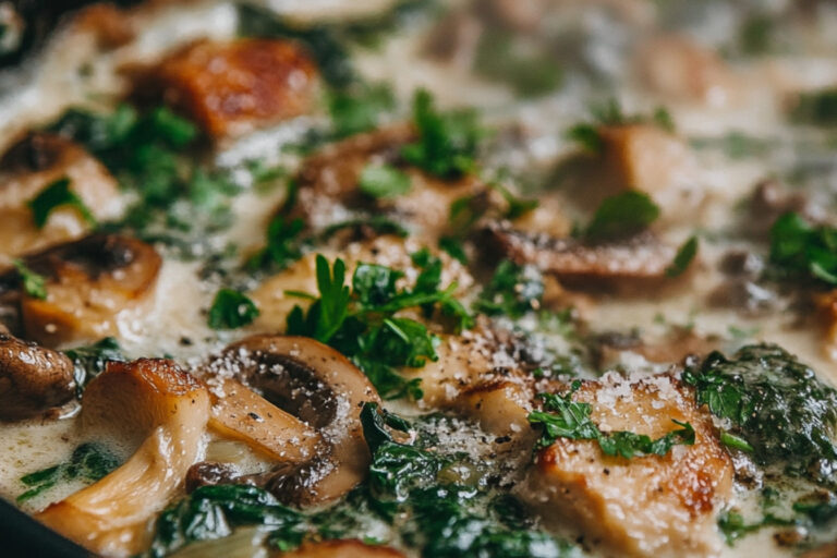 Sauté de poulet aux champignons et épinards à la crème