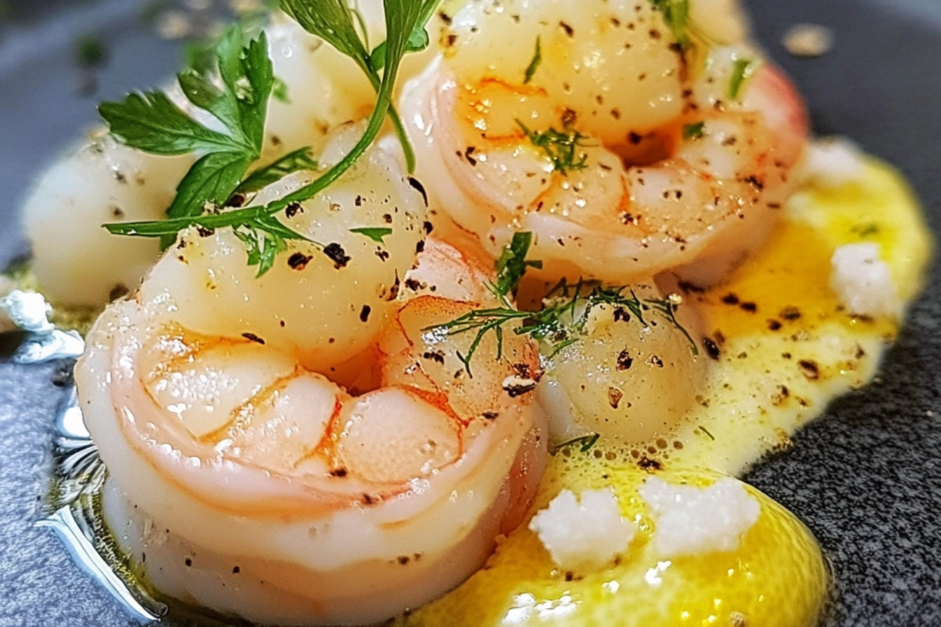 Scampis marinés au citron, à l'ail et piment d'Espelette