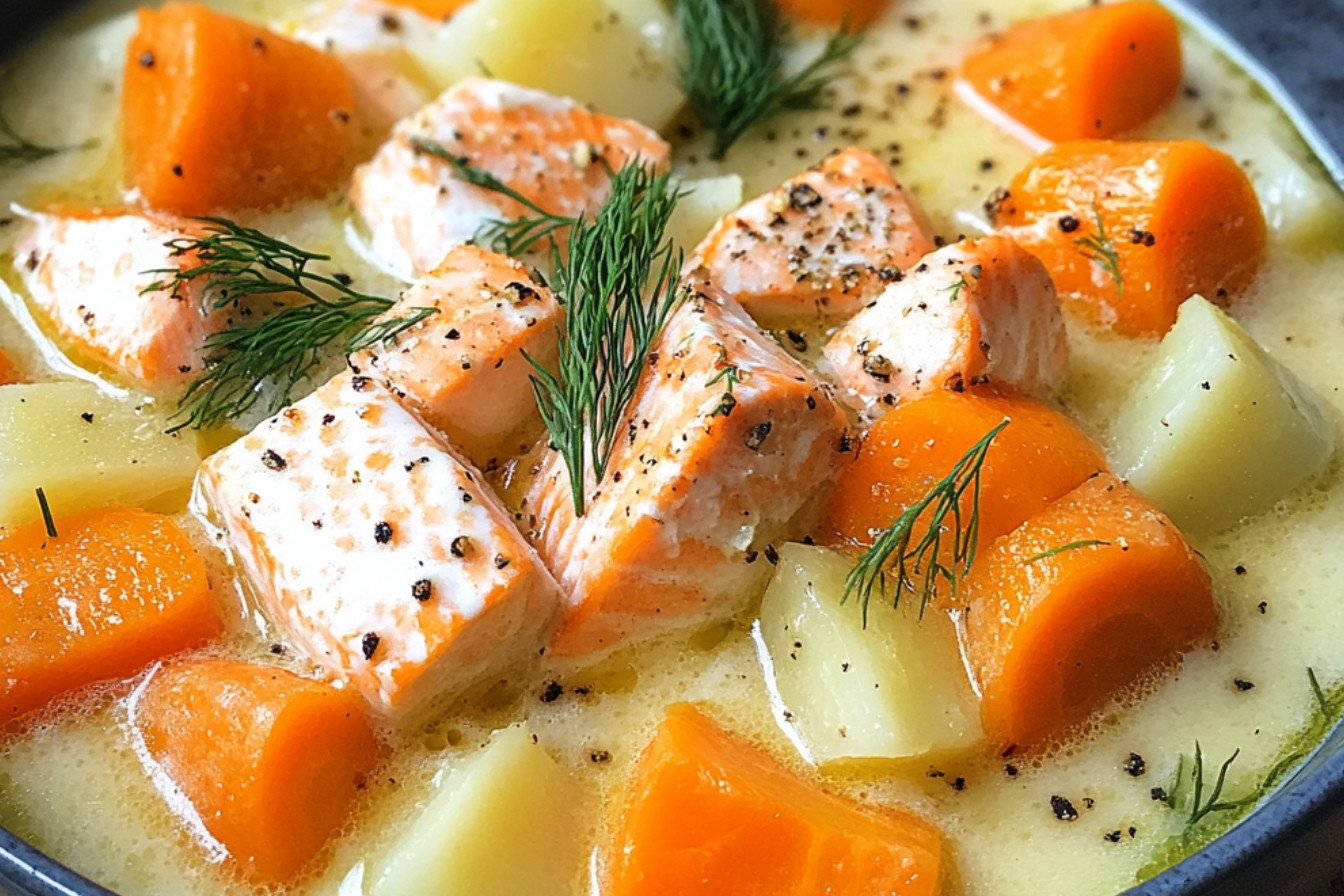 Soupe finlandaise au saumon, carottes et pommes de terre