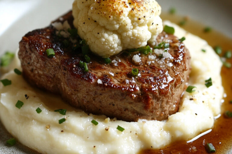 Steak de chou-fleur et chou-fleur en purée