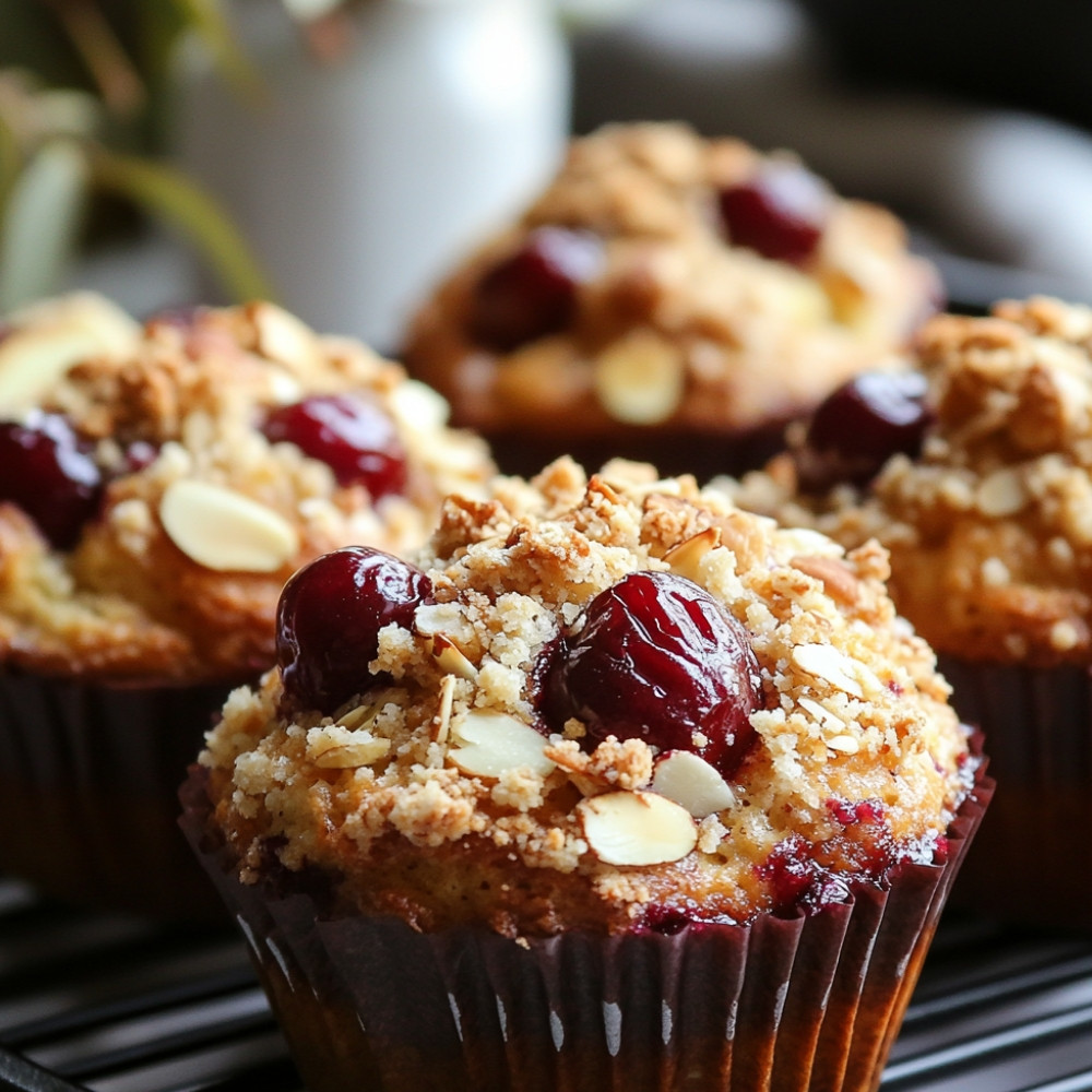 Muffins aux amandes et cerises crumble à l'érable