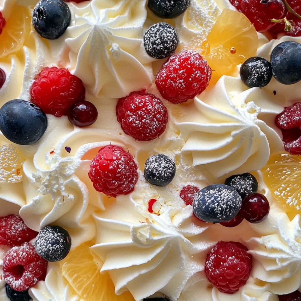 Nuage blanc crème au beurre à la meringue suisse et fruits frais