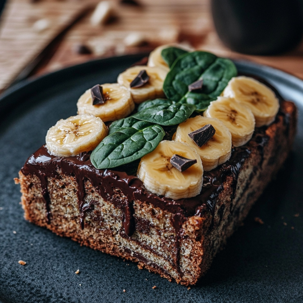 Pain aux bananes, chocolat et épinards