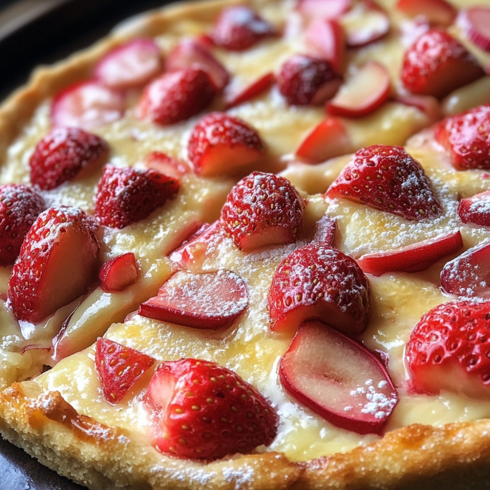 Pizza dessert fraises et rhubarbe