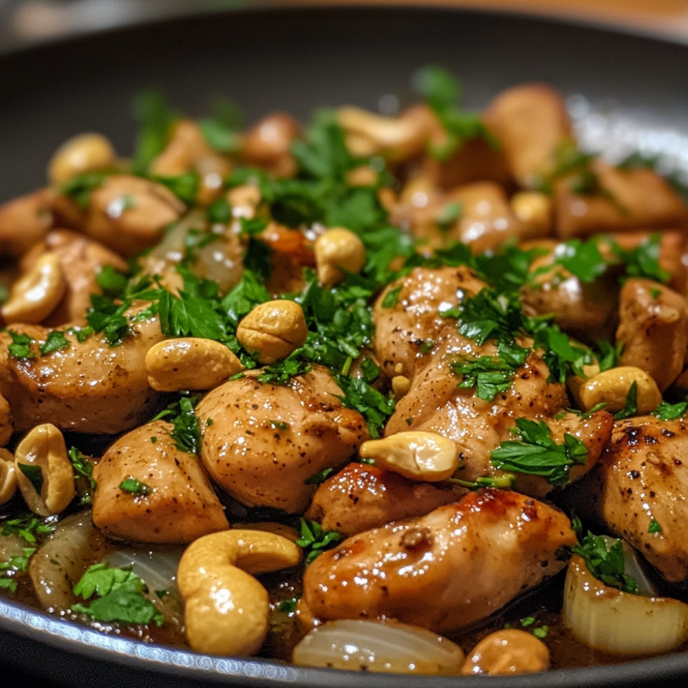 Poulet haché à l'ail et aux noix de cajou