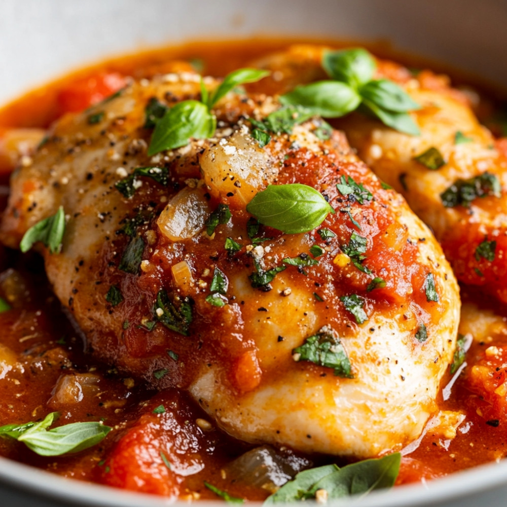 Poulet italien sauce tomates et basilic à la mijoteuse
