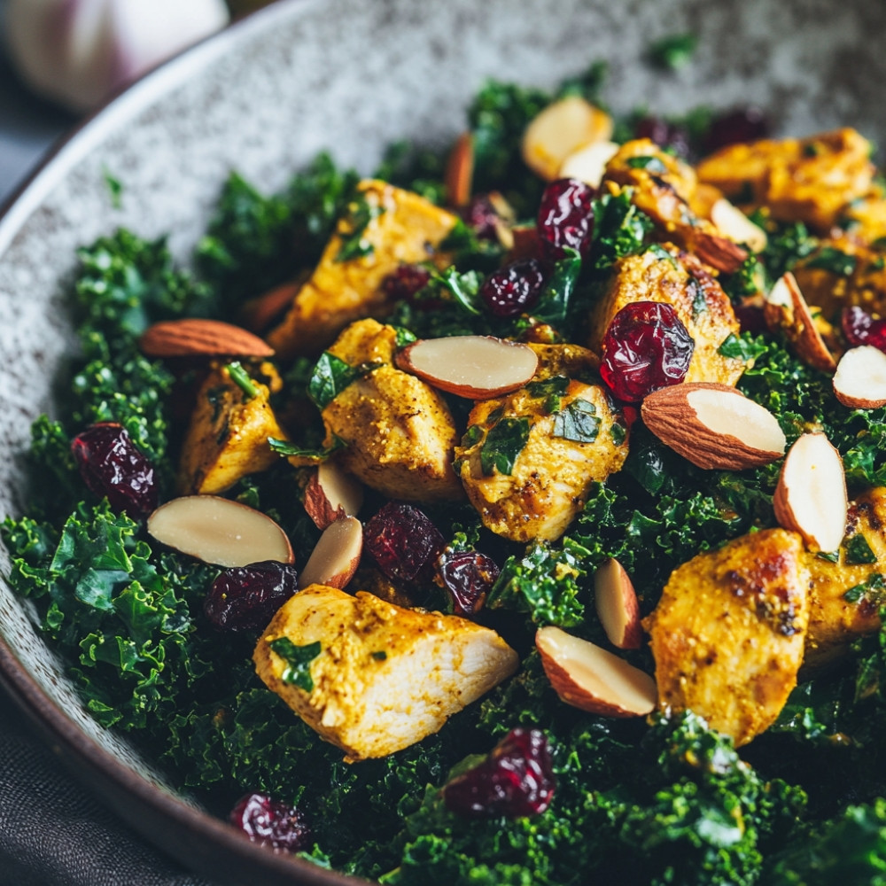 Salade de kale et poulet au cari