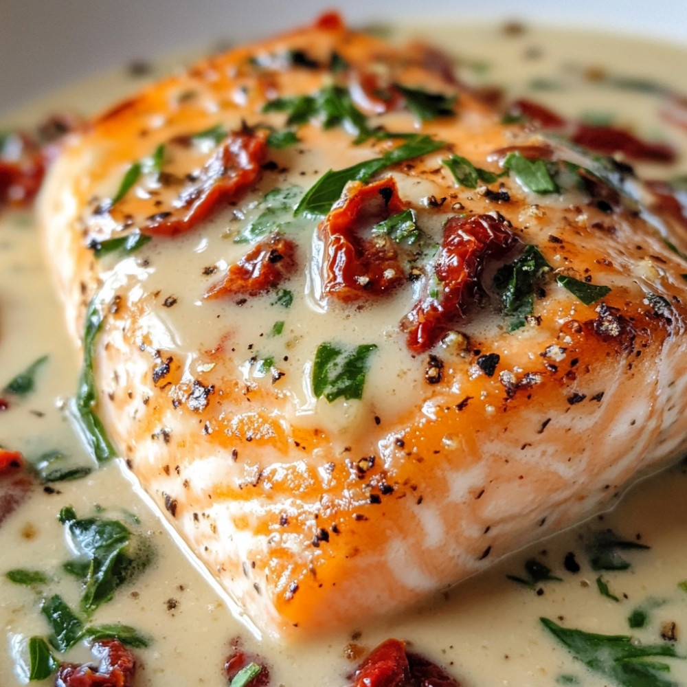 Saumon avec une sauce crémeuse aux tomates séchées