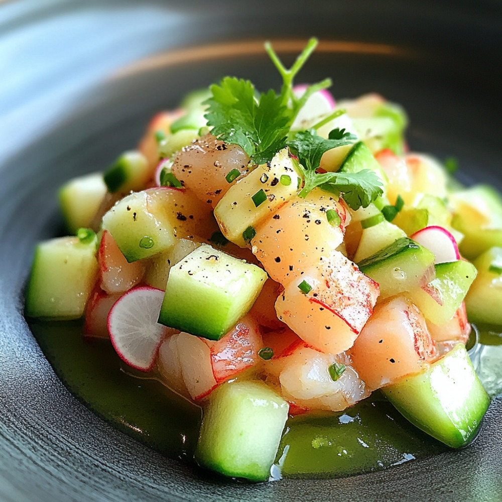 Tartare de homard étagé à la pomme verte