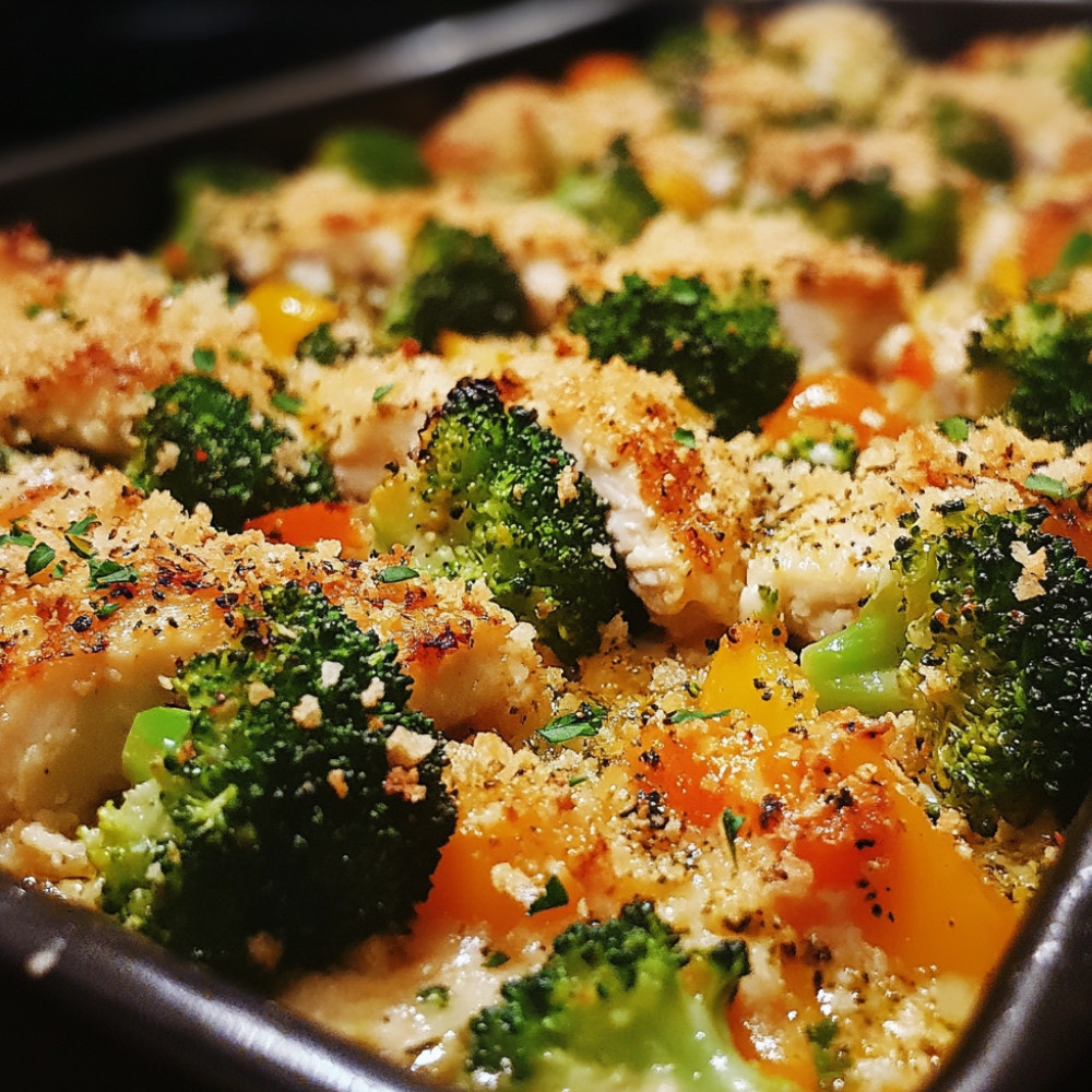 Barquettes de poulet, brocoli et poivron aux fines herbes