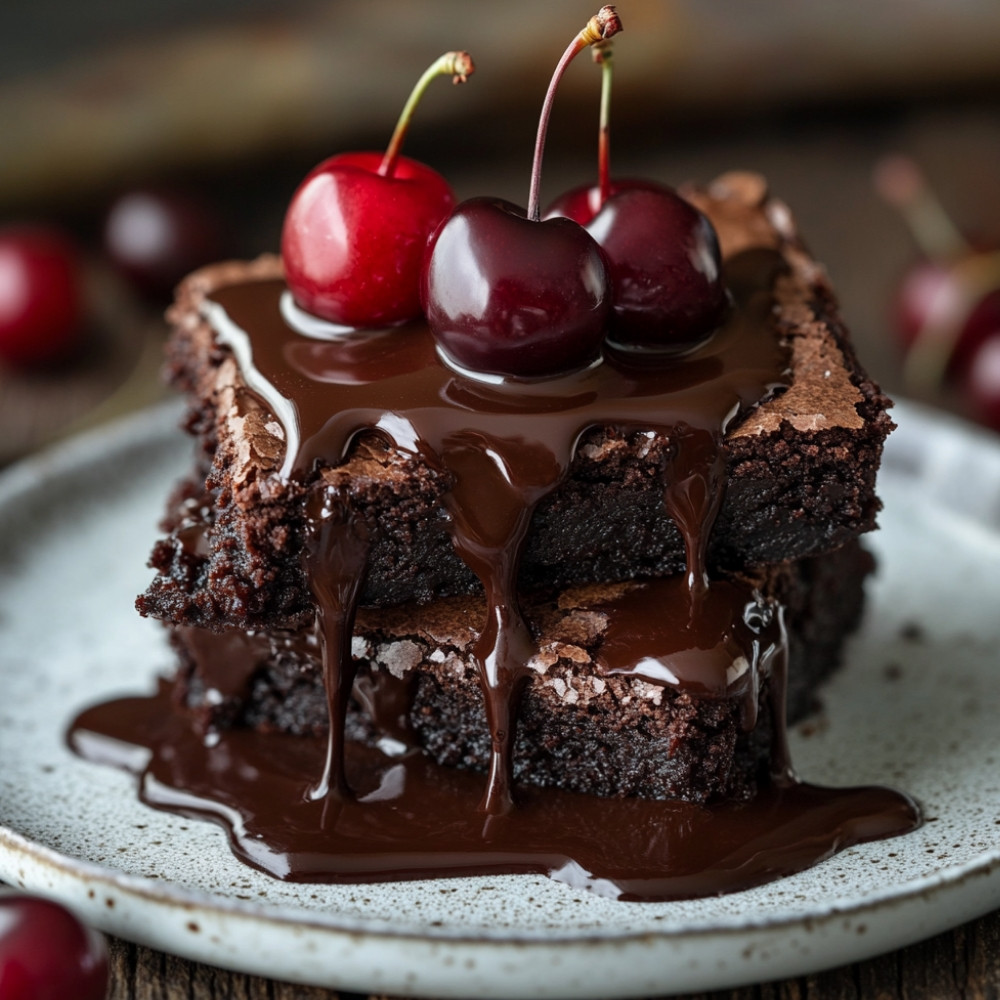 Brownies forêt noire sauce au fudge