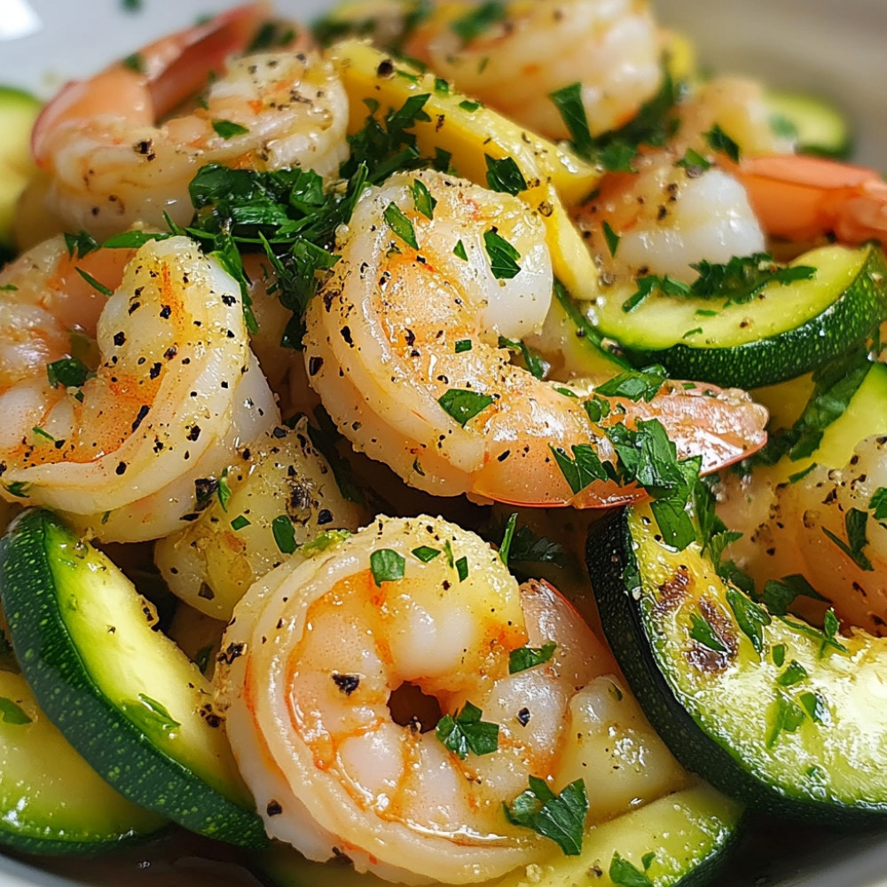 Courgettes aux crevettes au beurre à l'ail