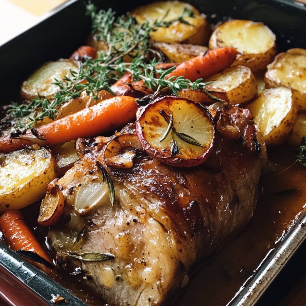 Le rôti avec patates et carottes de grand-maman