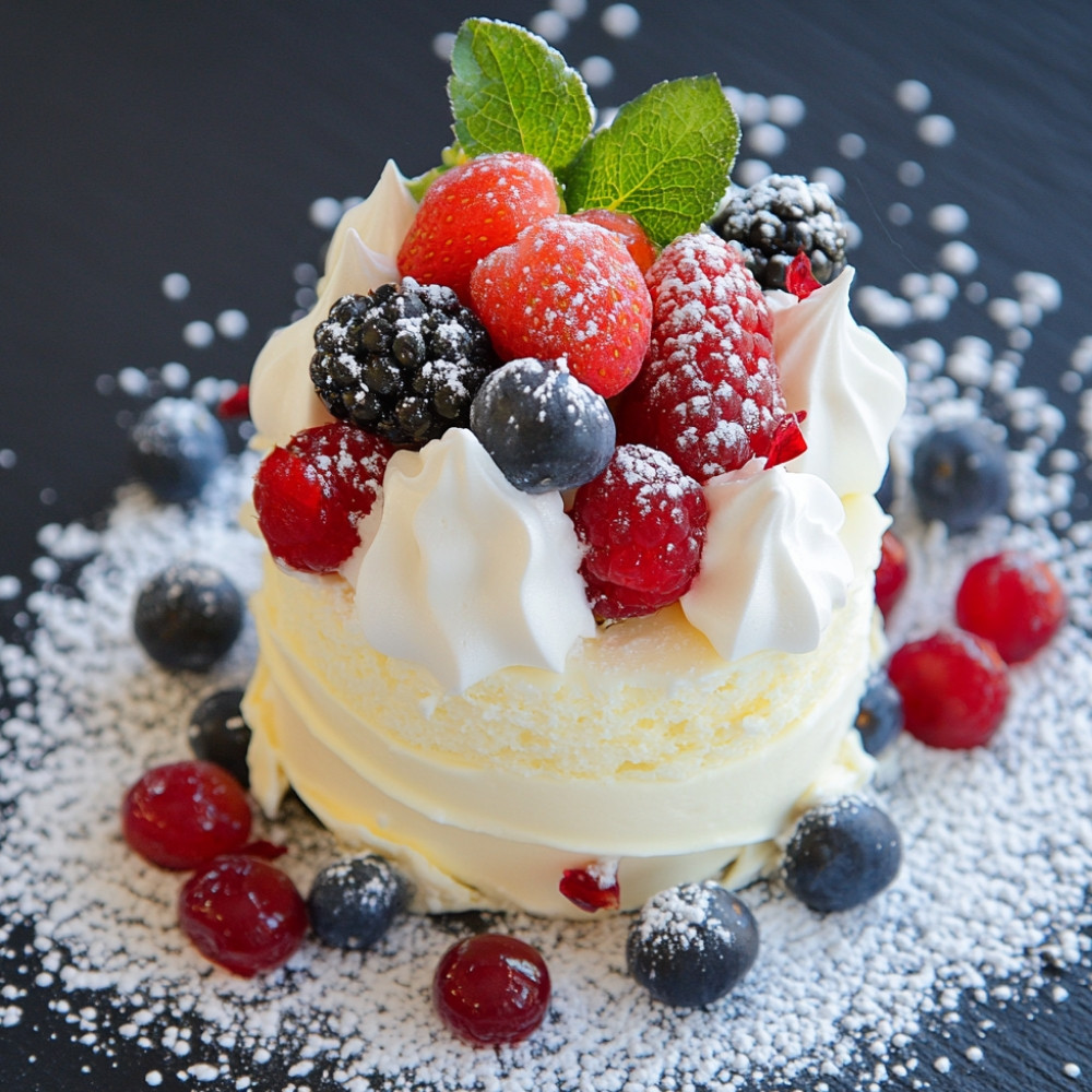 Nuage blanc crème au beurre à la meringue suisse et fruits frais