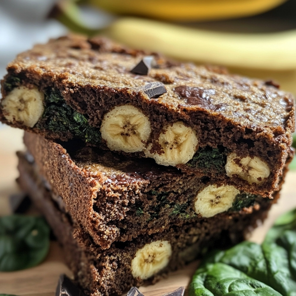 Pain aux bananes, chocolat et épinards