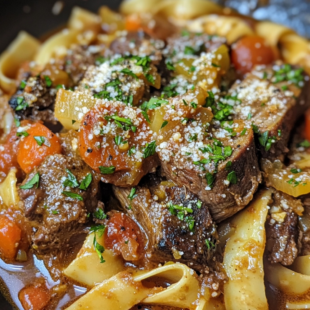 Pâtes au bœuf effiloché