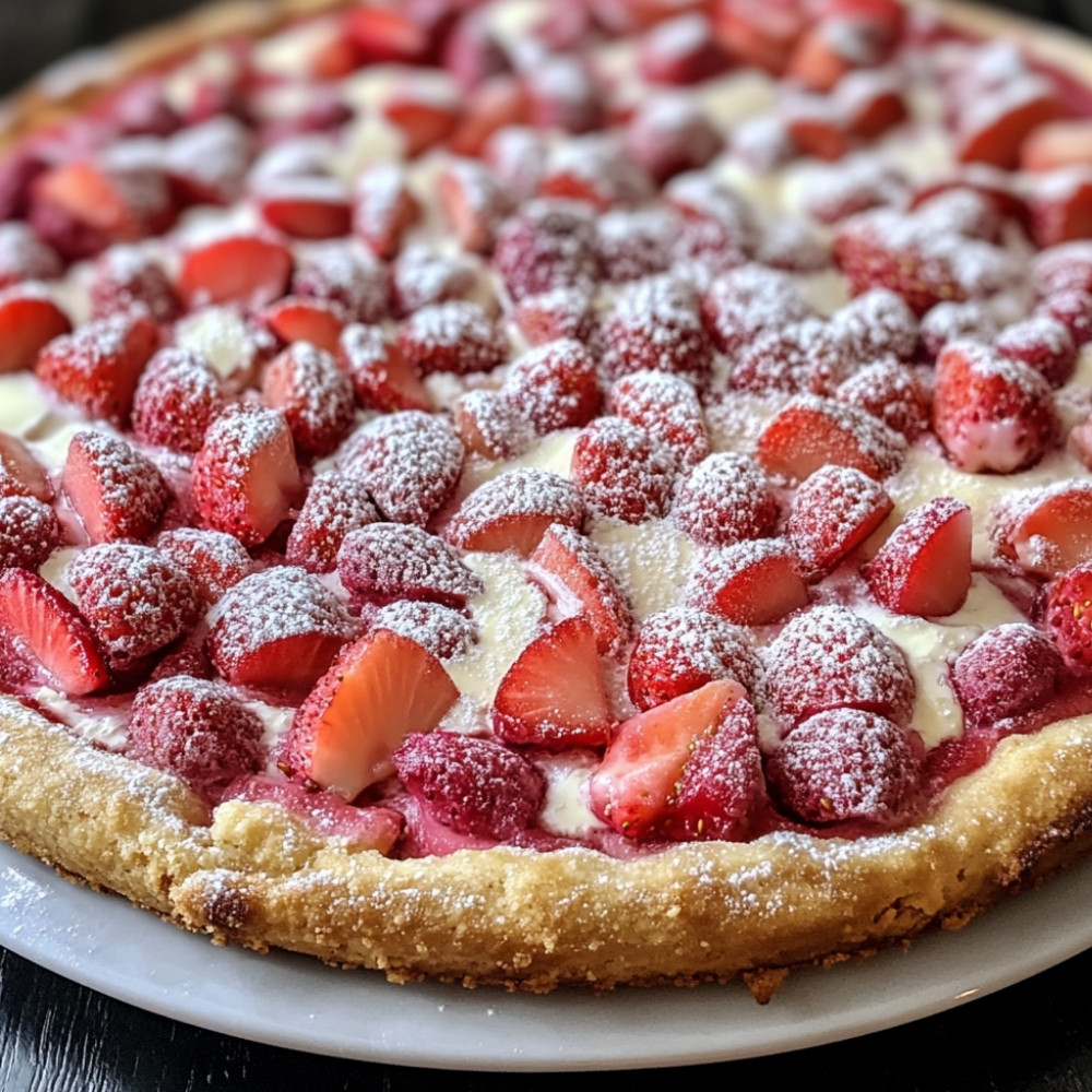 Pizza dessert fraises et rhubarbe