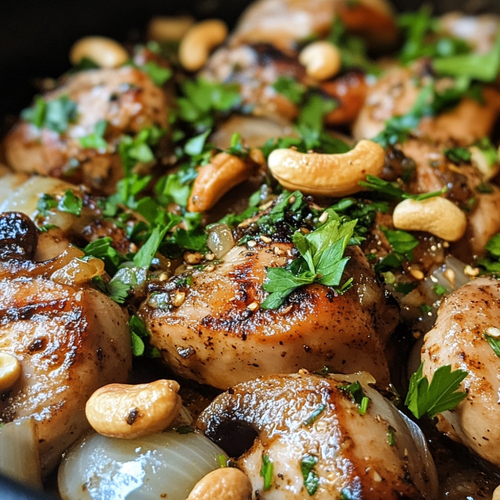 Poulet haché à l'ail et aux noix de cajou