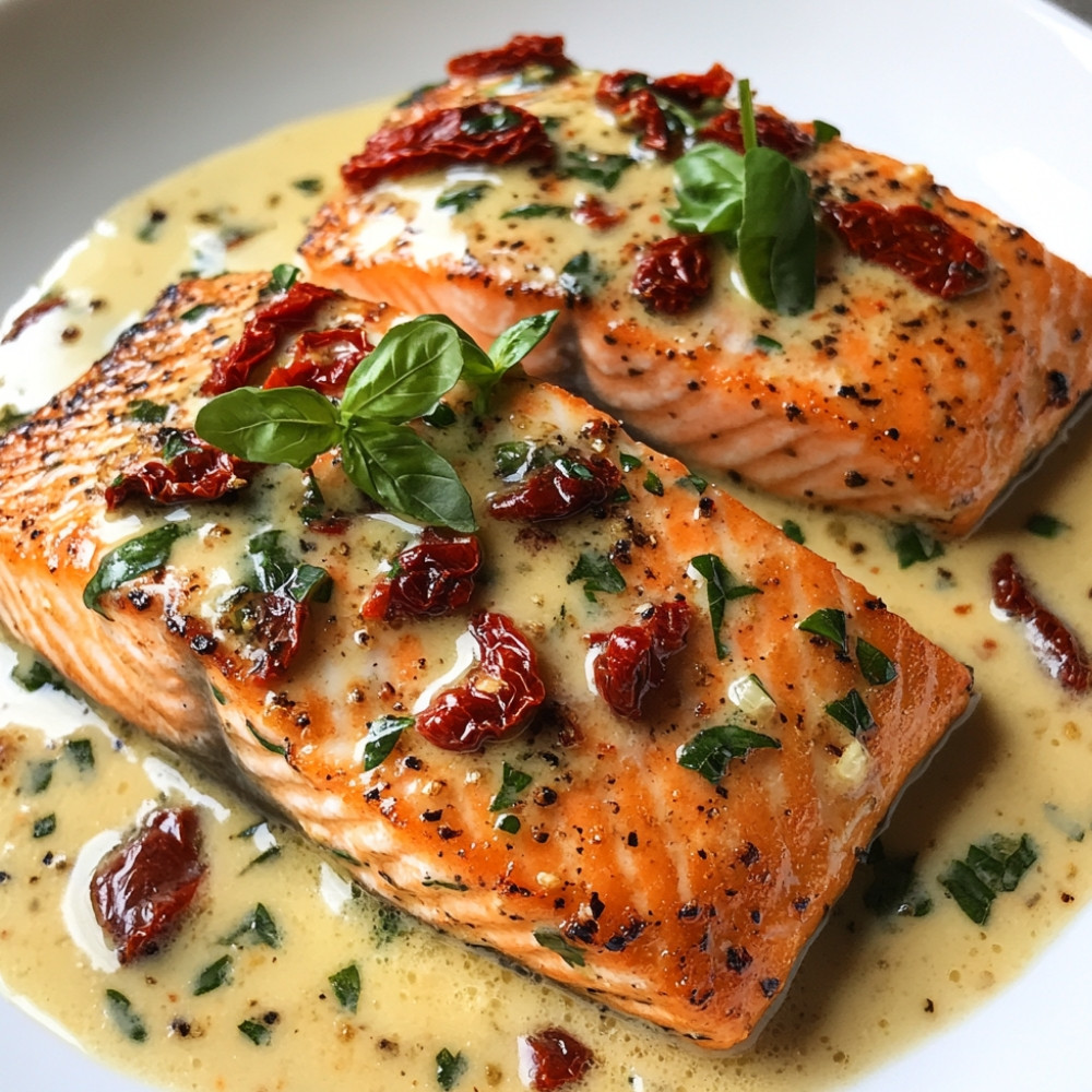 Saumon avec une sauce crémeuse aux tomates séchées