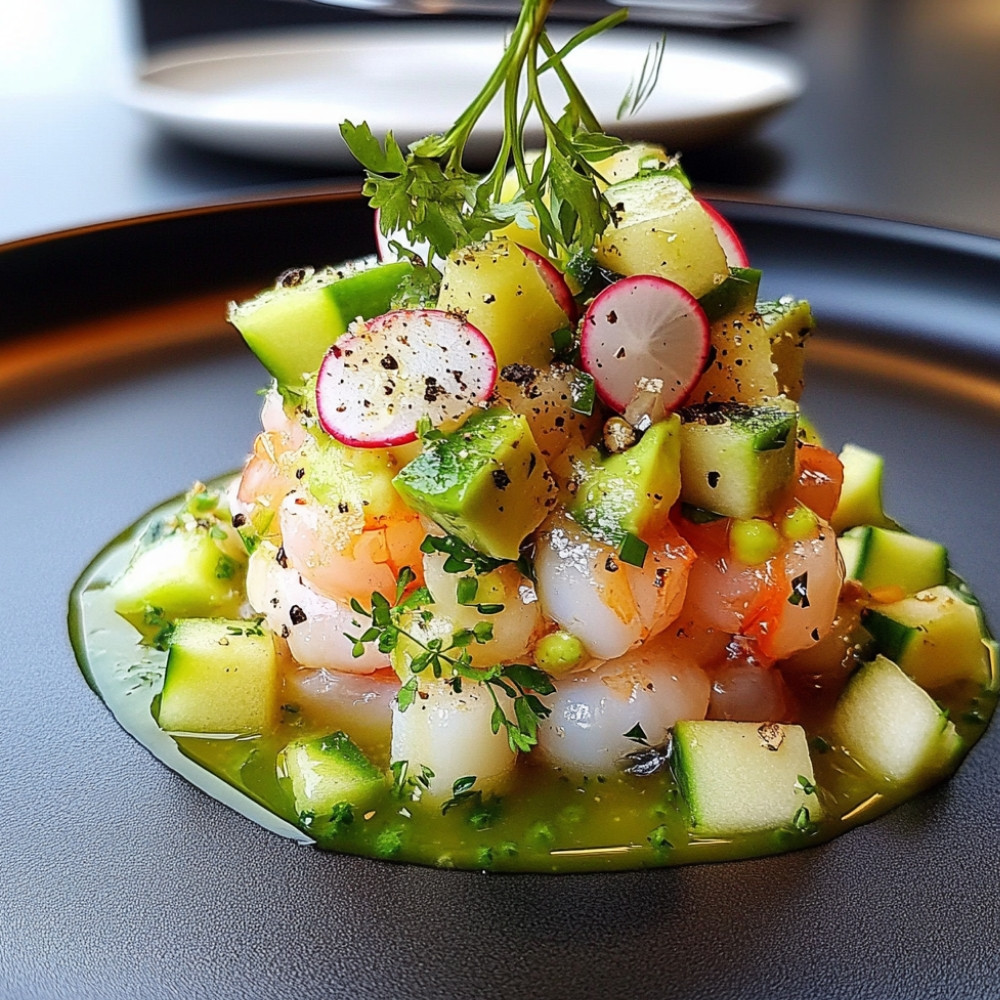 Tartare de homard étagé à la pomme verte