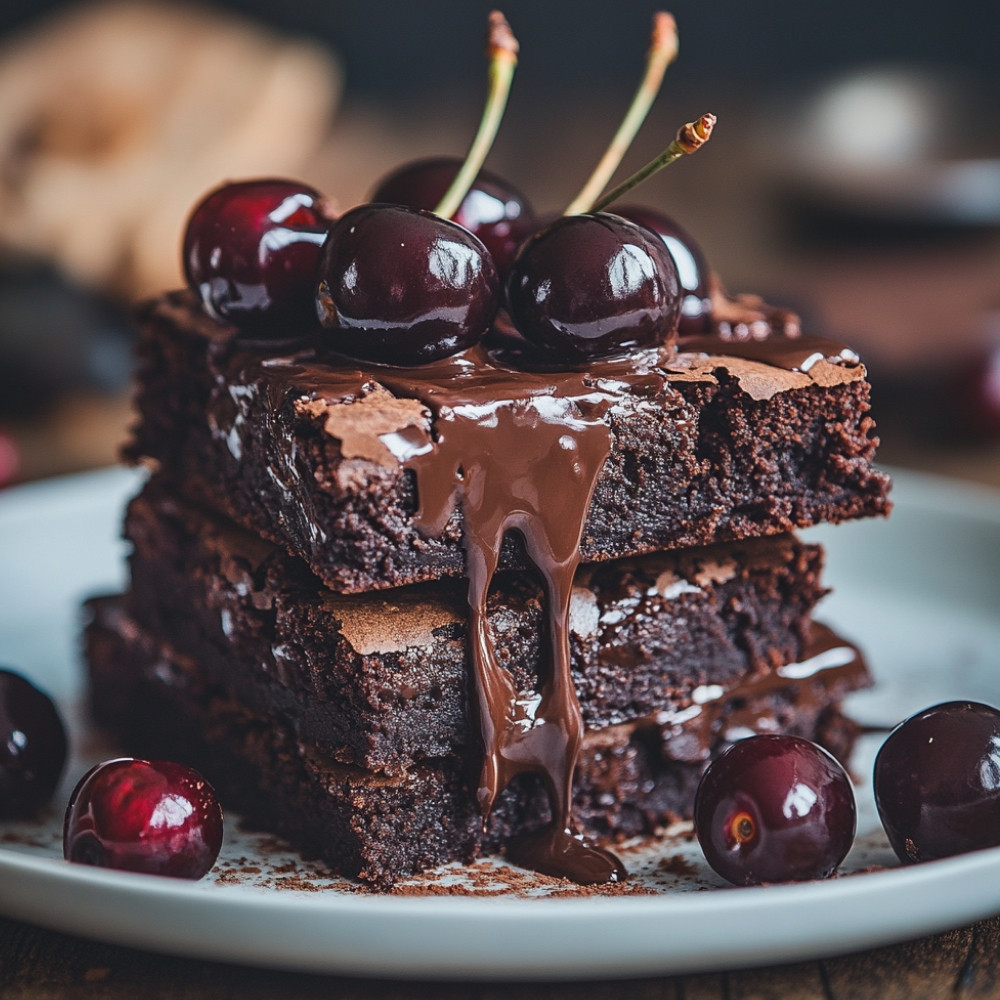 Brownies forêt noire sauce au fudge