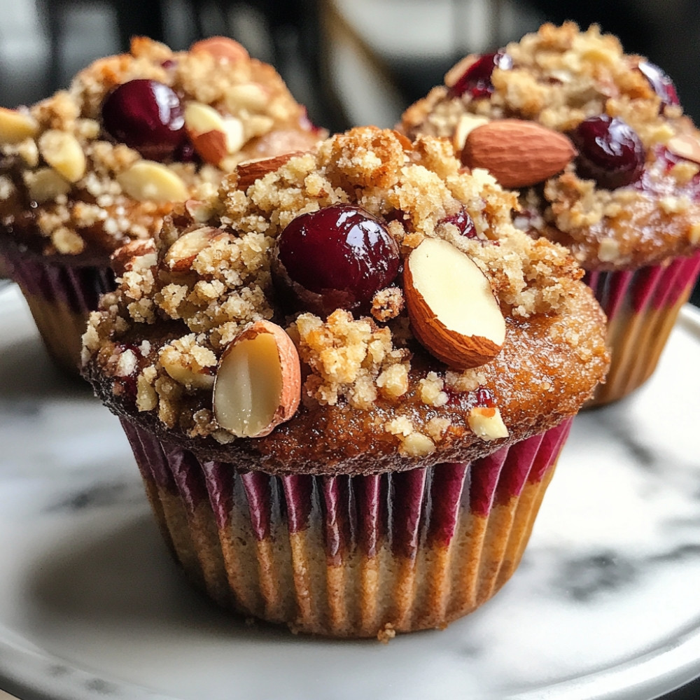 Muffins aux amandes et cerises crumble à l'érable