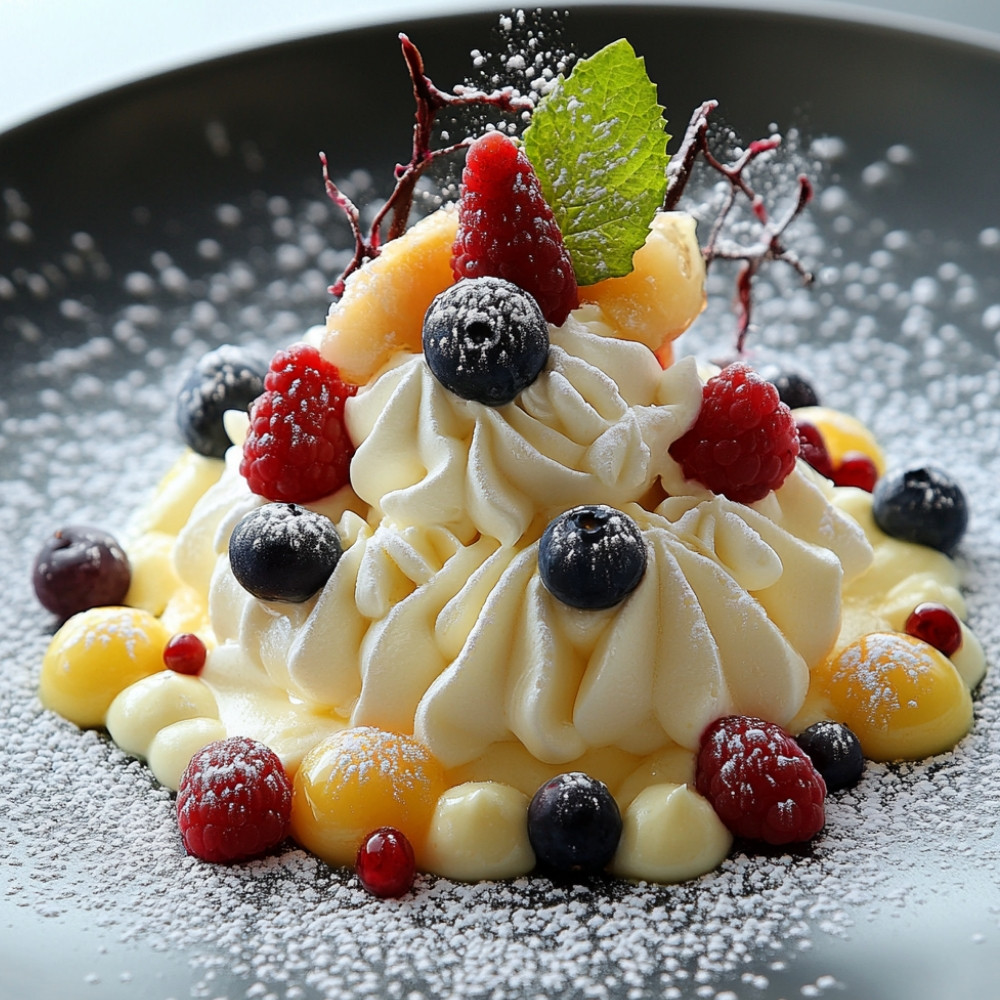 Nuage blanc crème au beurre à la meringue suisse et fruits frais