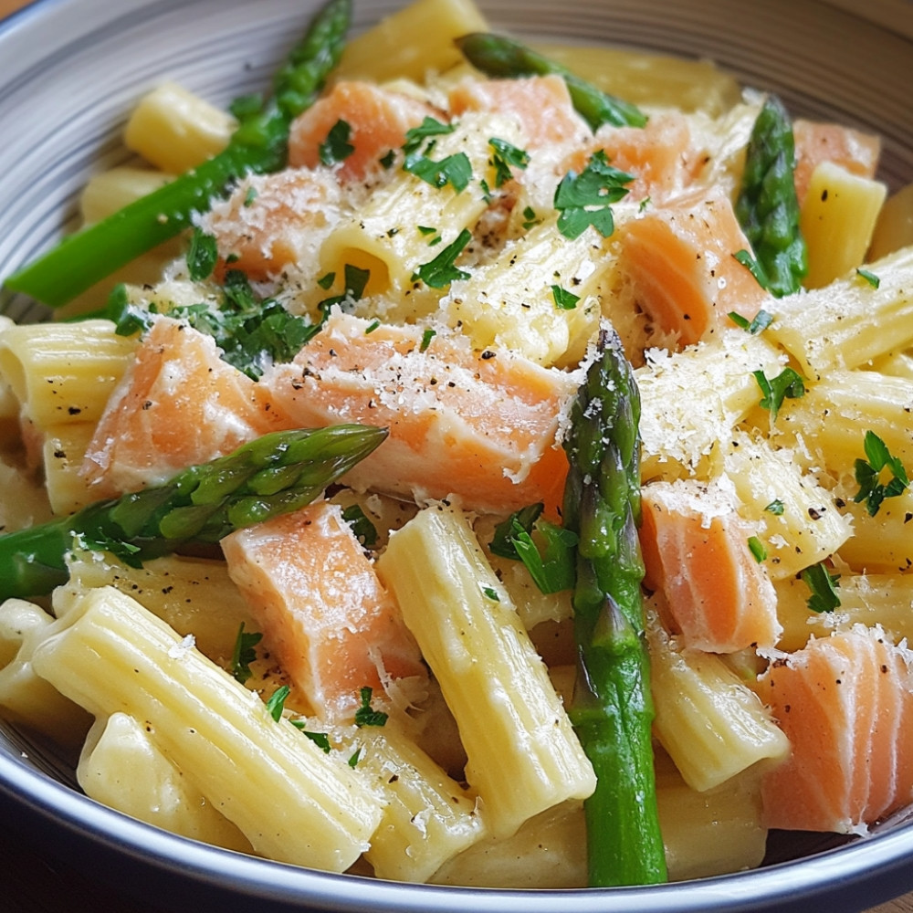 One pot pasta au saumon fumé, asperges et citron