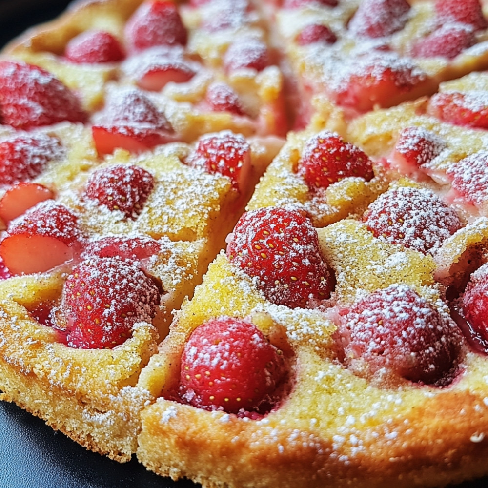 Pizza dessert fraises et rhubarbe