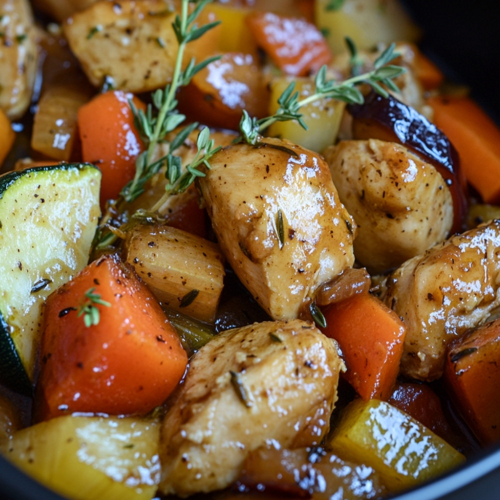 Poulet et légumes dans une sauce miel et ail à la mijoteuse